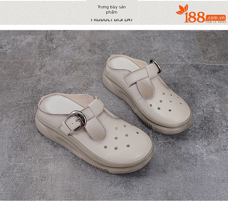 Dép xỏ ngón nữ da bò đế dày phong cách Birkenstock — màu be chi tiết 10