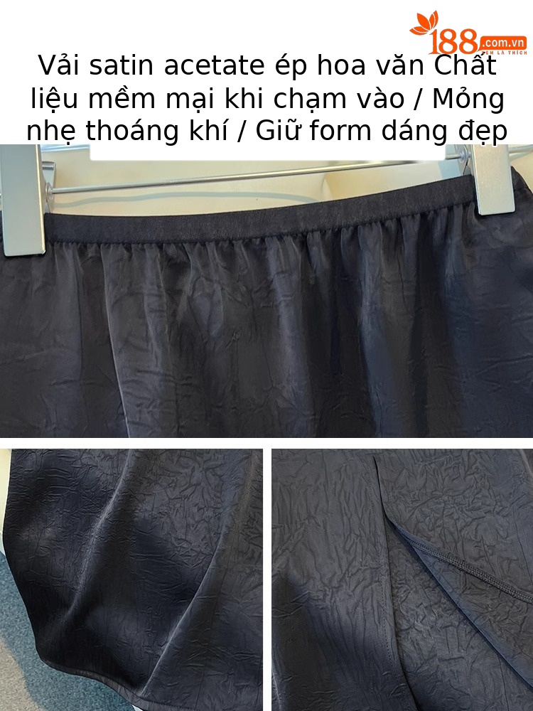 Váy chữ A nữ mùa hè chất liệu giả acetate in họa tiết dân tộc, xẻ sau lưng, ôm hông thẳng — đen