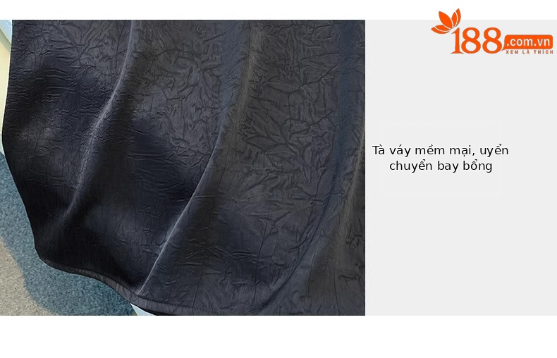 Váy chữ A nữ mùa hè chất liệu giả acetate in họa tiết dân tộc, xẻ sau lưng, ôm hông thẳng — đen chi tiết 5