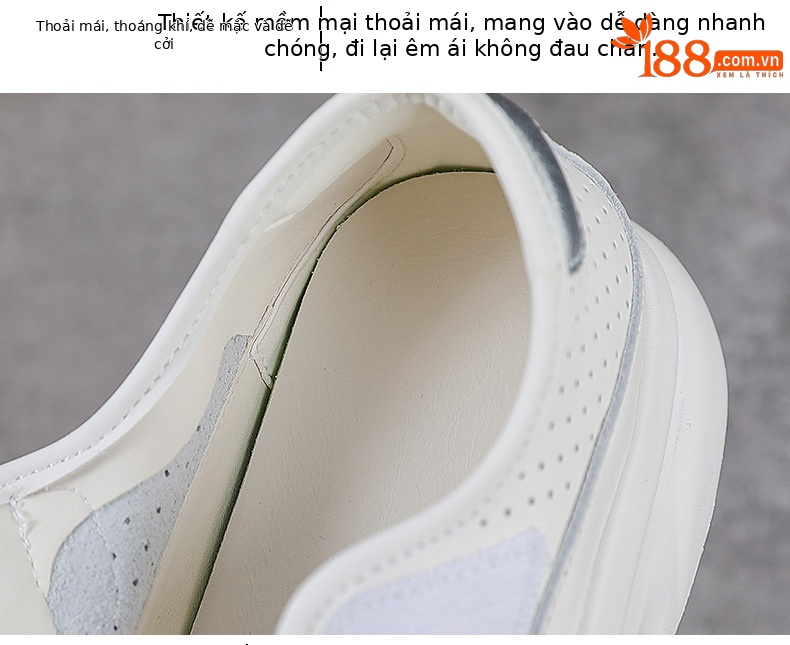 Dép Mary Jane nữ đế dày da bò thật quai Velcro thoáng khí — trắng chi tiết 6