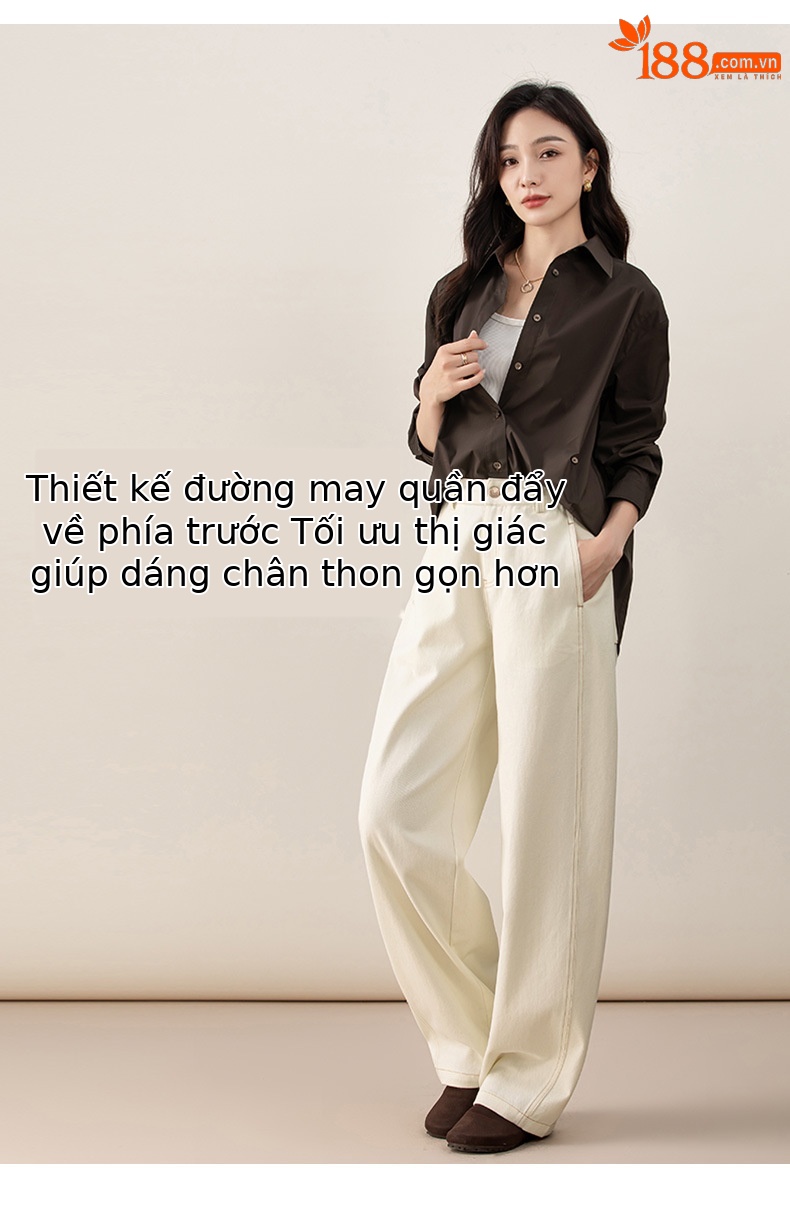Quần jean nữ ống rộng phong cách Hong Kong chất cotton Tencel dáng rộng — Màu trắng nhạt chi tiết 10
