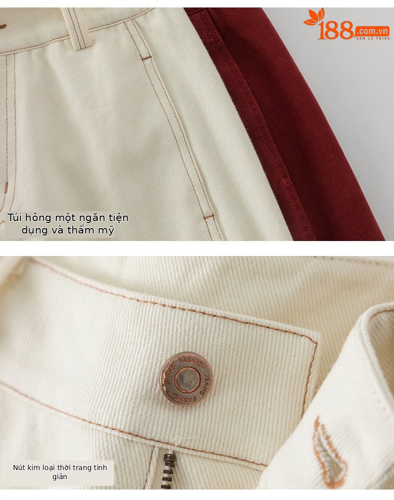 Quần jean nữ ống rộng phong cách Hong Kong chất cotton Tencel dáng rộng — Màu trắng nhạt chi tiết 15