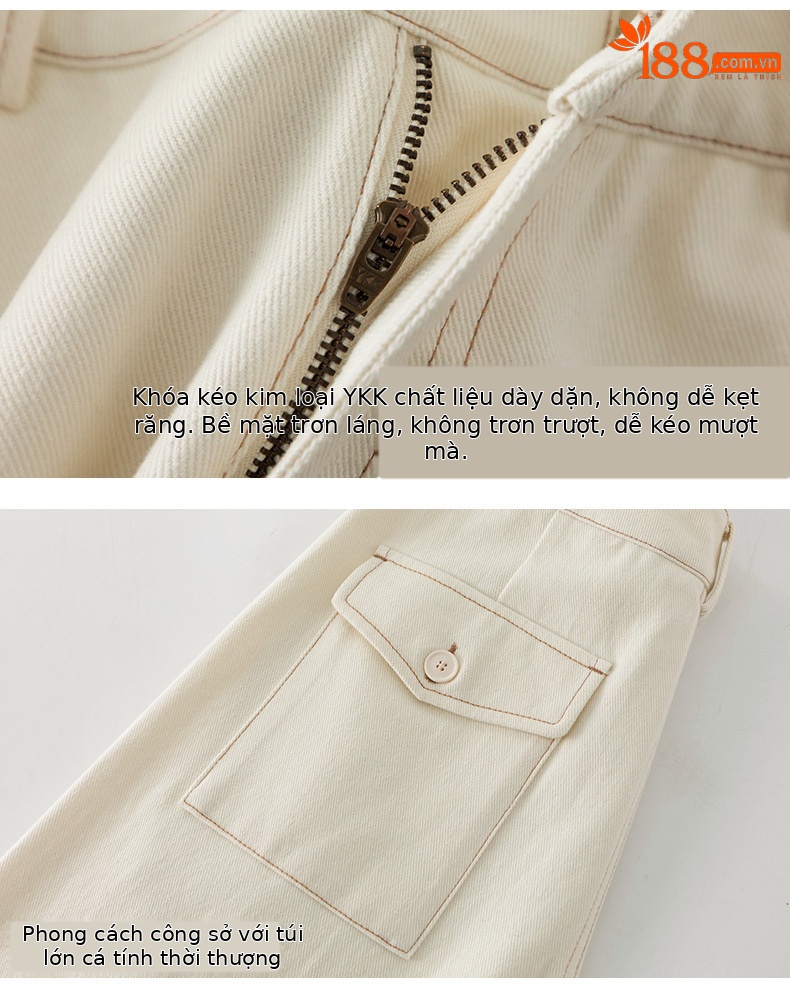 Quần jean nữ ống rộng phong cách Hong Kong chất cotton Tencel dáng rộng — Màu trắng nhạt chi tiết 16