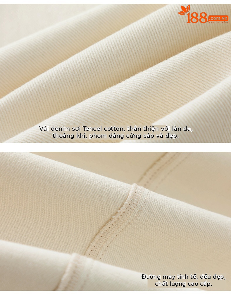 Quần jean nữ ống rộng phong cách Hong Kong chất cotton Tencel dáng rộng — Màu trắng nhạt chi tiết 17