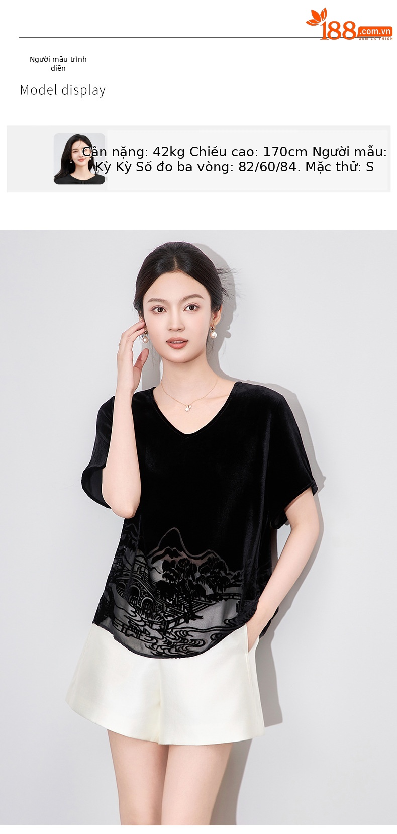 Áo len cổ lọ nữ chất liệu nhung lụa đốt hoa họa tiết sơn thủy — Màu đen chi tiết 5