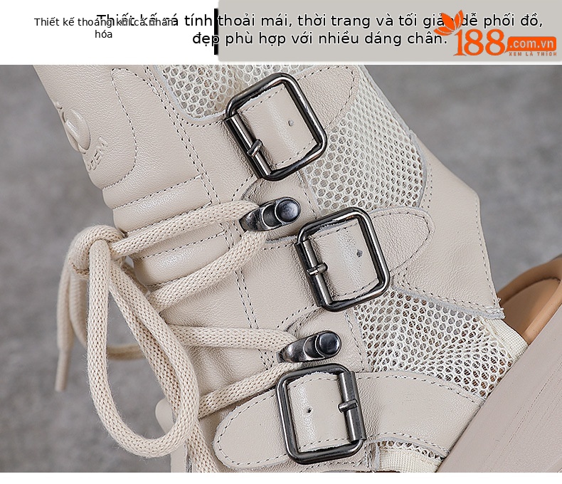 Dép sandal nữ hở mũi cổ điển da thật đế dày — màu be chi tiết 5