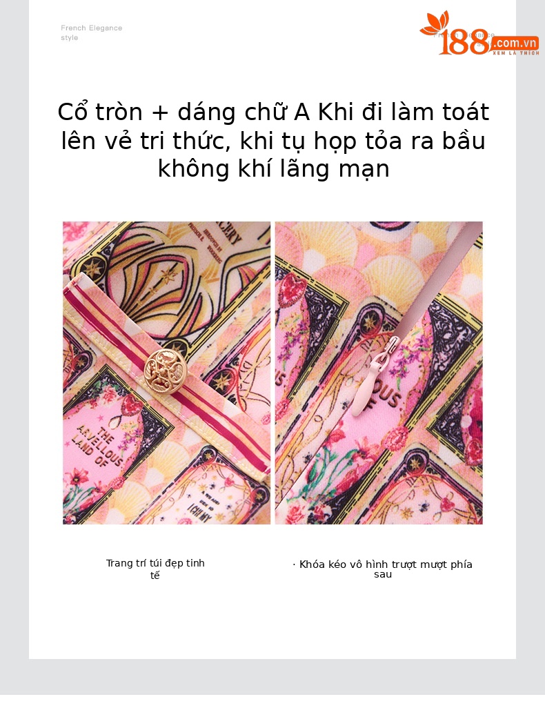 Đầm ôm in họa tiết thanh lịch cao cấp dáng chữ A mùa hè — hồng chi tiết 5