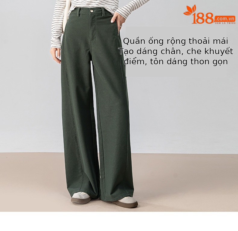 Quần ống rộng nữ dáng suông chất Tencel cotton dệt kim mềm mại — màu xanh ngọc chi tiết 8