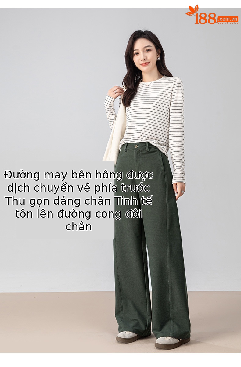 Quần ống rộng nữ dáng suông chất Tencel cotton dệt kim mềm mại — màu xanh ngọc chi tiết 9