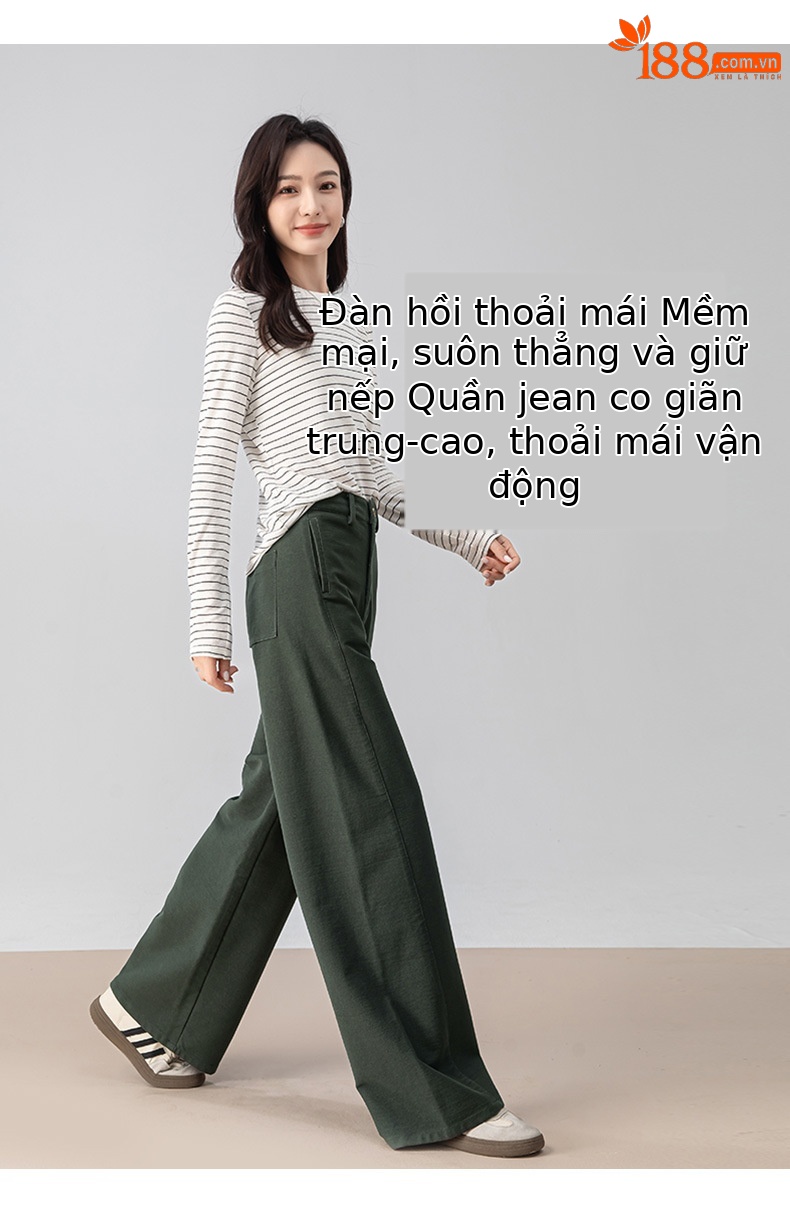 Quần ống rộng nữ dáng suông chất Tencel cotton dệt kim mềm mại — màu xanh ngọc chi tiết 10