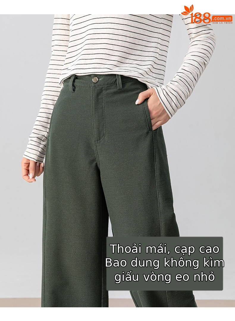 Quần ống rộng nữ dáng suông chất Tencel cotton dệt kim mềm mại — màu xanh ngọc chi tiết 11