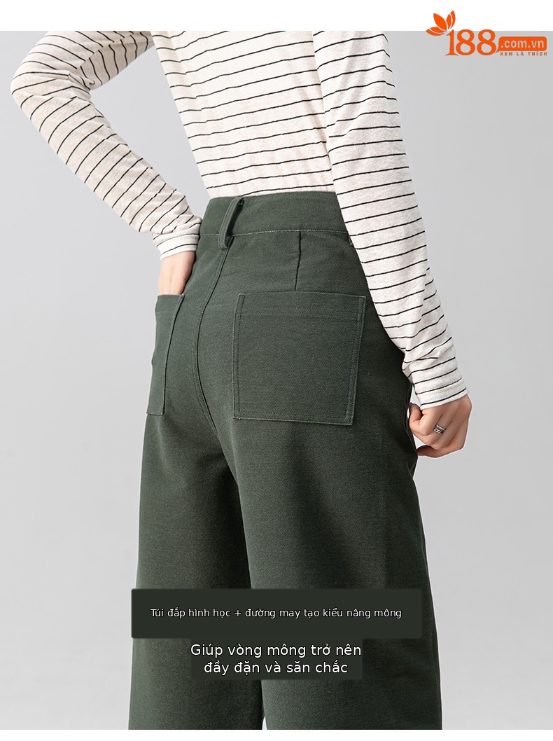 Quần ống rộng nữ dáng suông chất Tencel cotton dệt kim mềm mại — màu xanh ngọc chi tiết 12
