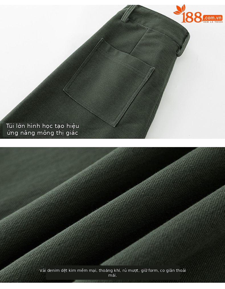 Quần ống rộng nữ dáng suông chất Tencel cotton dệt kim mềm mại — màu xanh ngọc chi tiết 15