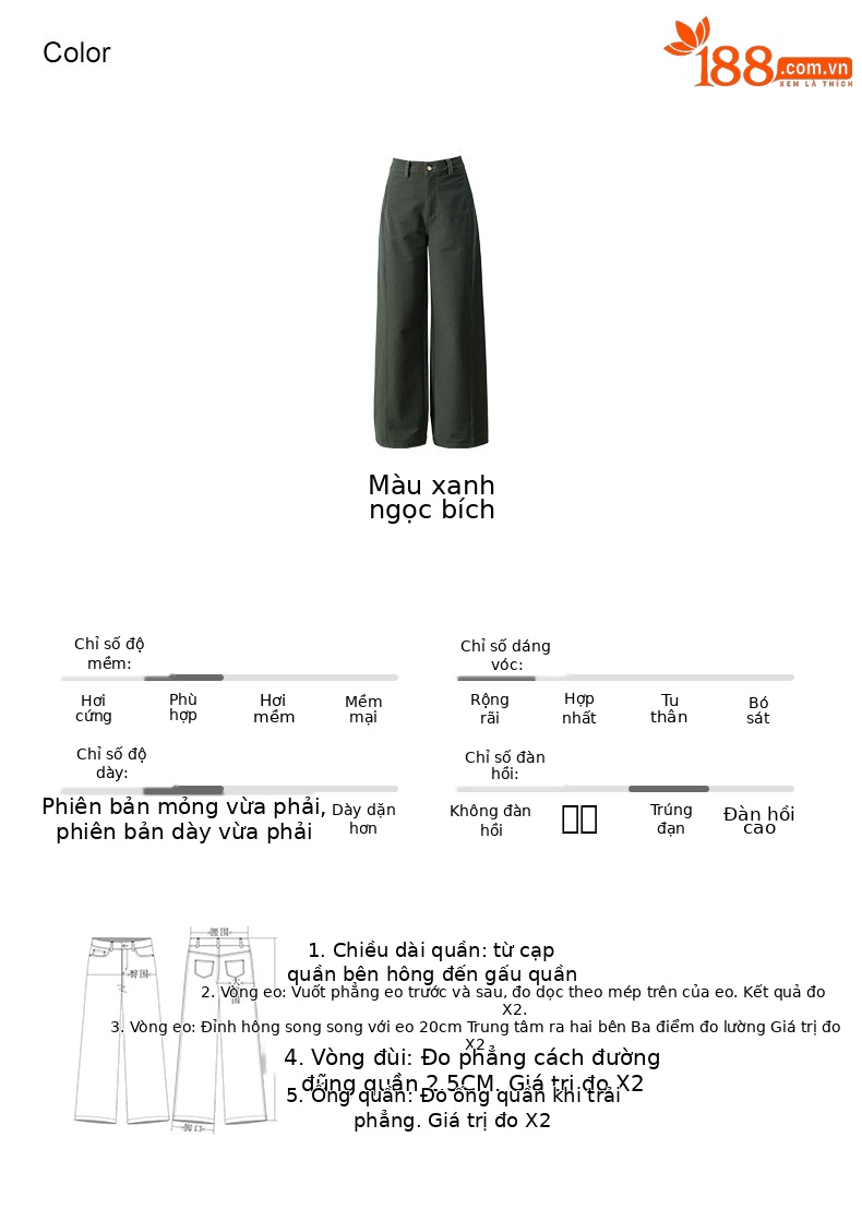 Quần ống rộng nữ dáng suông chất Tencel cotton dệt kim mềm mại — màu xanh ngọc chi tiết 5
