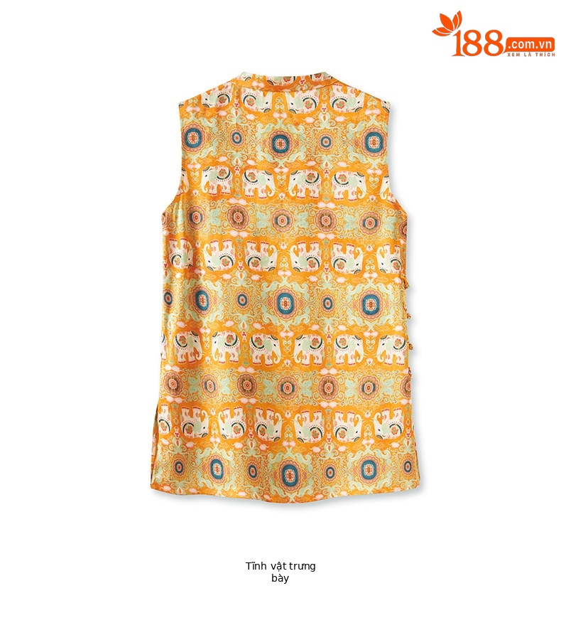 Áo vest cổ điển nữ phong cách Trung Hoa mới, chất liệu tơ tằm họa tiết voi nhỏ jacquard — Màu cam voi chi tiết 15