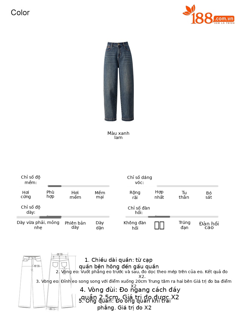 Quần jeans nữ cạp cao ống rộng dáng chuối — màu xanh chi tiết 5