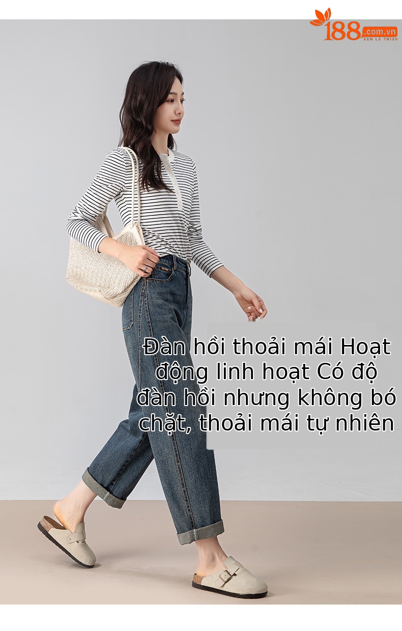 Quần jeans nữ cạp cao ống rộng dáng chuối — màu xanh chi tiết 13