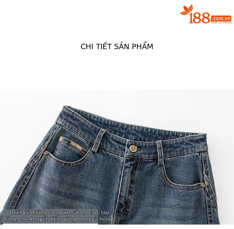 Quần jeans nữ cạp cao ống rộng dáng chuối — màu xanh chi tiết 15