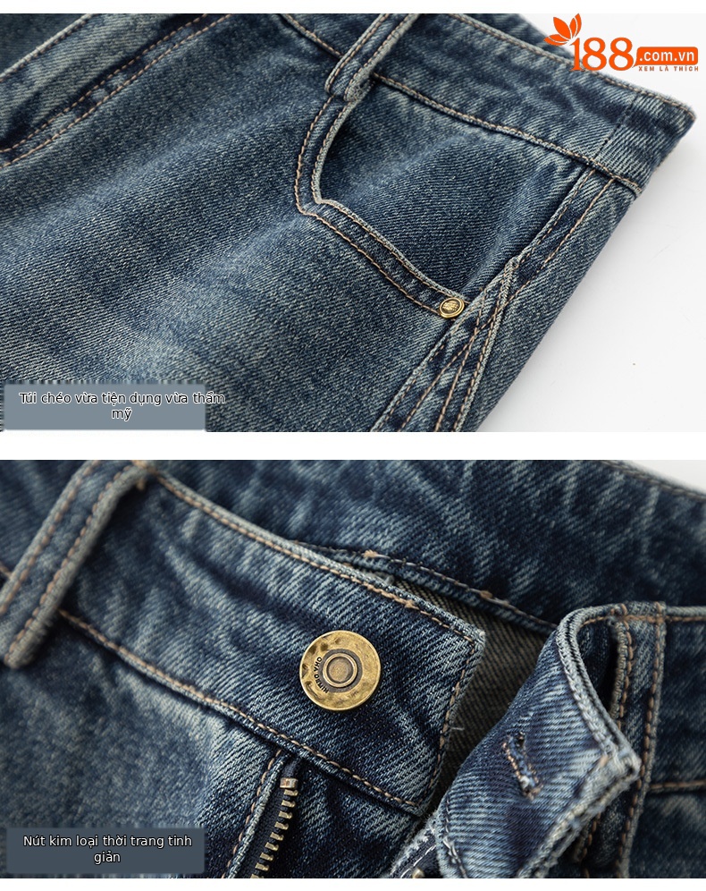 Quần jeans nữ cạp cao ống rộng dáng chuối — màu xanh chi tiết 16
