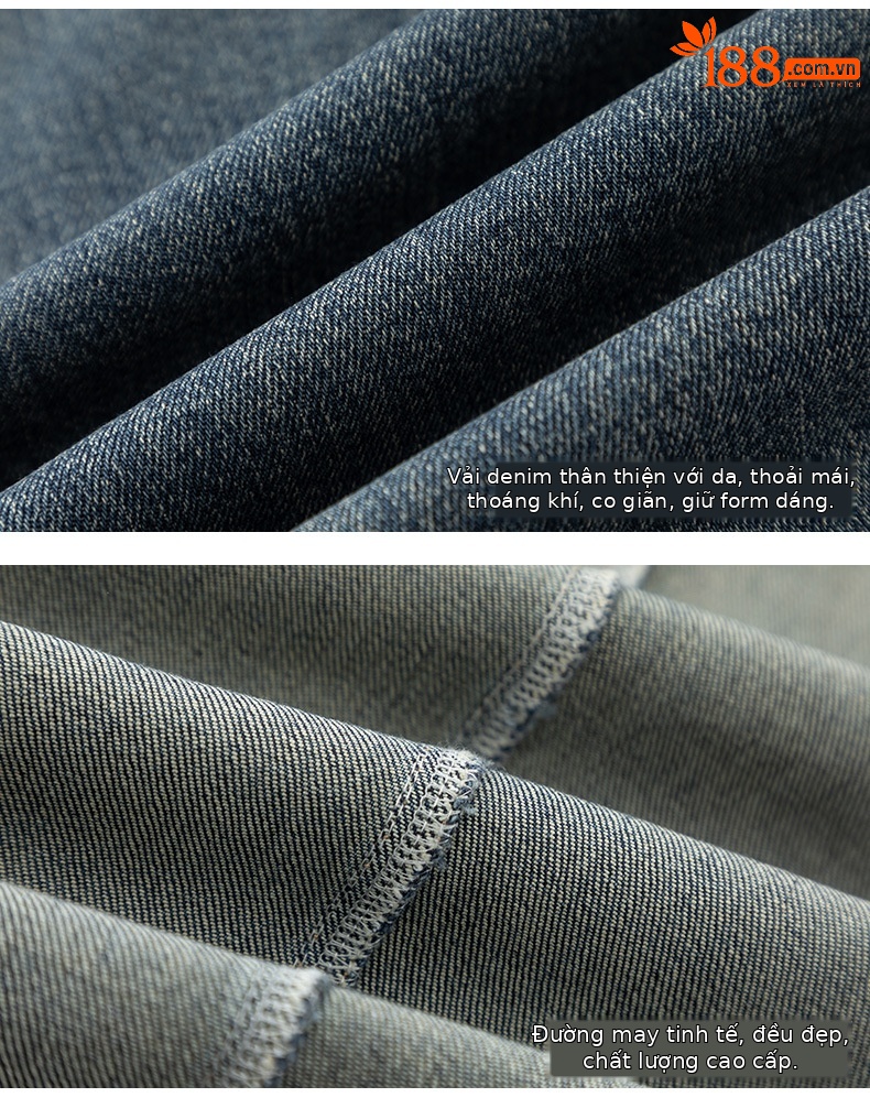 Quần jeans nữ cạp cao ống rộng dáng chuối — màu xanh chi tiết 18