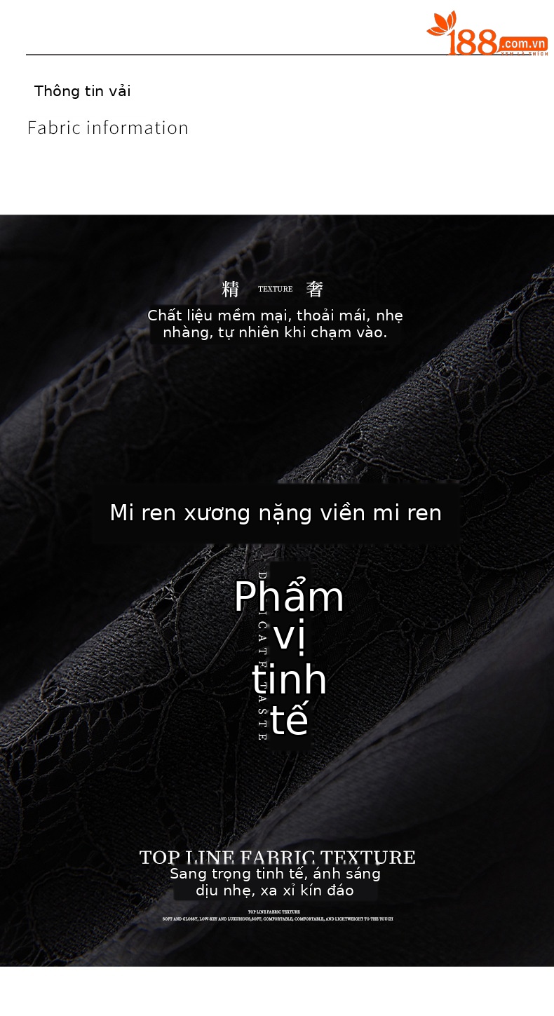 Bộ váy ren mi thanh lịch gồm áo ren họa tiết xương mi và chân váy midi phối hợp — Màu đen chi tiết 3