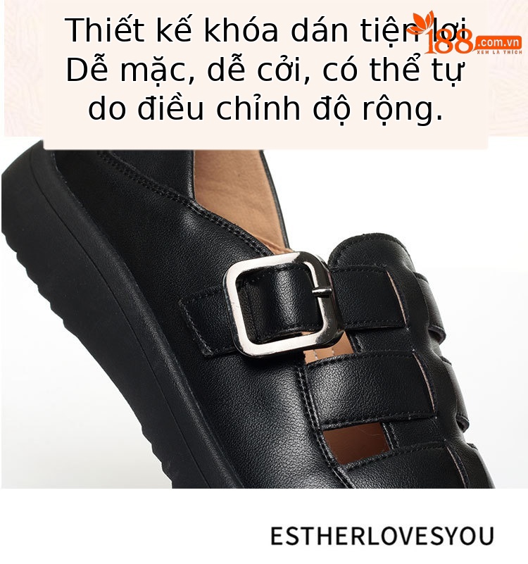 Sandal nữ mũi nhọn da bò thật đế dày thoáng khí — đen chi tiết 8
