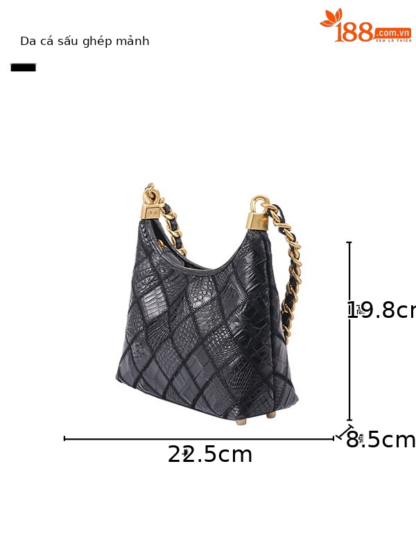 Túi đeo chéo nữ da cá sấu may chần bông phong cách Chanel, thiết kế khóa vàng sang trọng