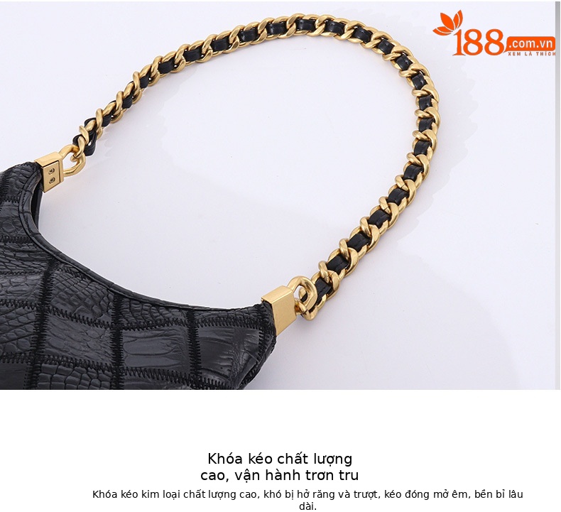 Túi đeo chéo nữ da cá sấu may chần bông phong cách Chanel, thiết kế khóa vàng sang trọng chi tiết 9