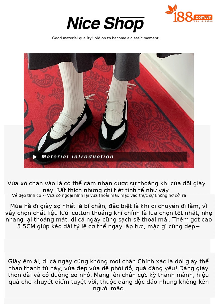 Giày Mary Jane thể thao mũi tròn lưới thoáng khí quai sau dây buộc — đen, trắng chi tiết 4