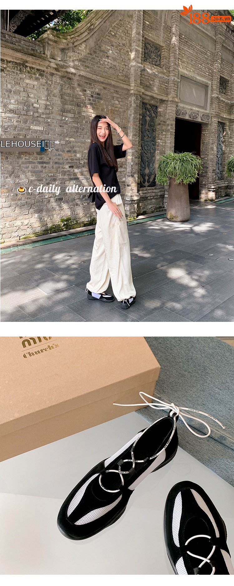 Giày Mary Jane thể thao mũi tròn lưới thoáng khí quai sau dây buộc — đen, trắng chi tiết 15