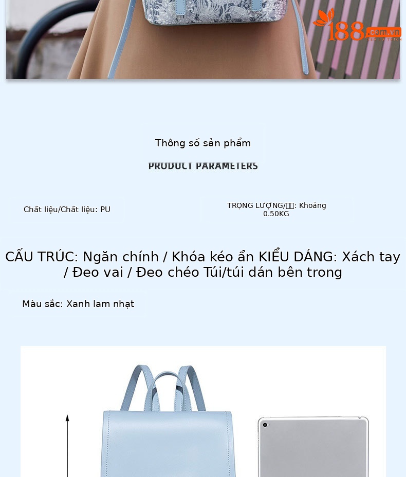 Ba lô nữ sức chứa lớn, túi đựng laptop đi làm đi học, thiết kế nhẹ thời trang chi tiết 5