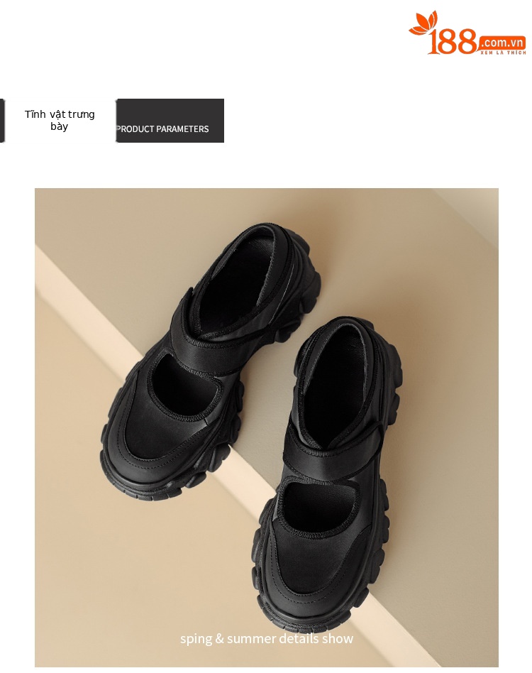 Giày Mary Jane nữ đế dày da thật quai ngang khóa Velcro — Đen + lưới, Đen + vải lụa chi tiết 18