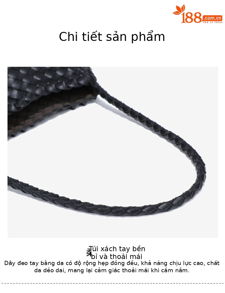 Túi tote da bò dệt sang trọng kiểu giỏ đựng rau, quai đeo nách, kích thước 32×7×17 cm — B1978. # màu nâu chi tiết 10