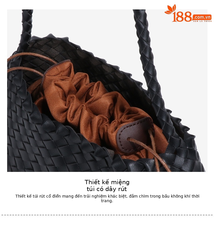 Túi tote da bò dệt sang trọng kiểu giỏ đựng rau, quai đeo nách, kích thước 32×7×17 cm — B1978. # màu nâu chi tiết 11
