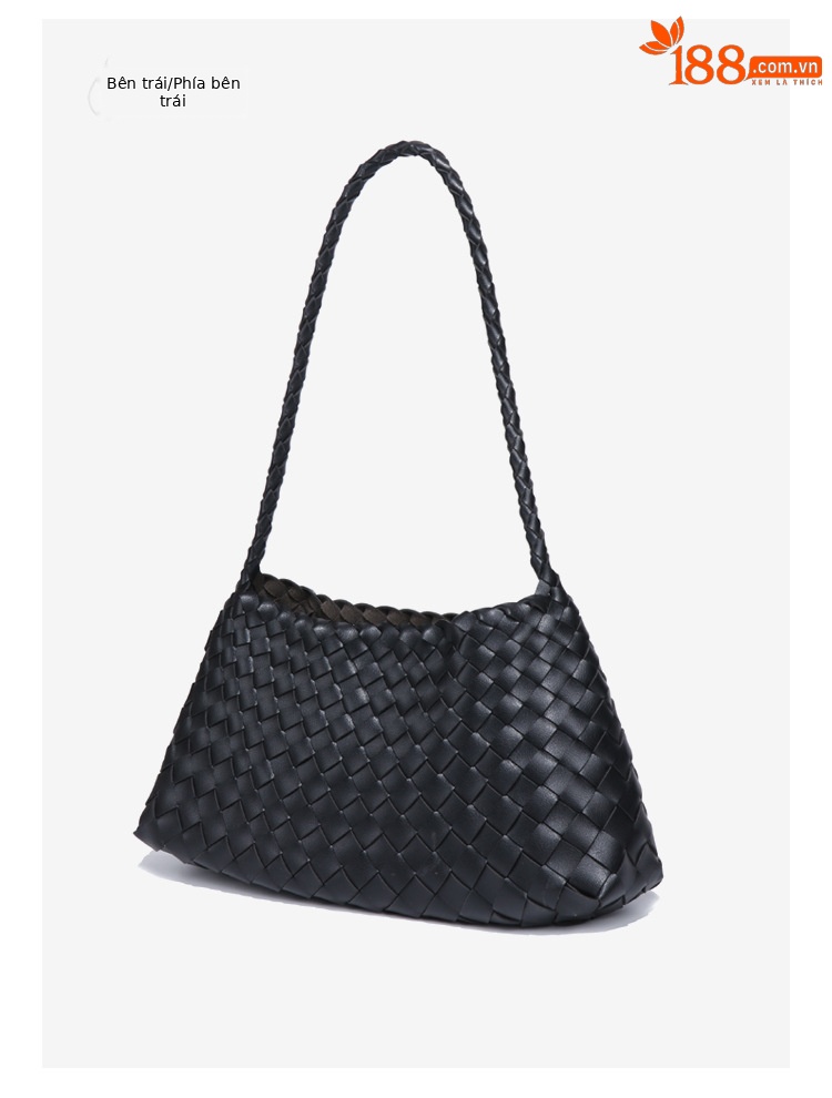 Túi tote da bò dệt sang trọng kiểu giỏ đựng rau, quai đeo nách, kích thước 32×7×17 cm — B1978. # màu nâu chi tiết 15
