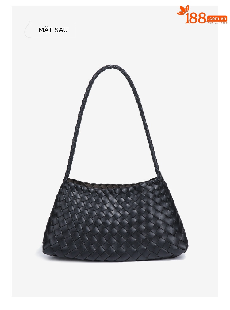 Túi tote da bò dệt sang trọng kiểu giỏ đựng rau, quai đeo nách, kích thước 32×7×17 cm — B1978. # màu nâu chi tiết 17