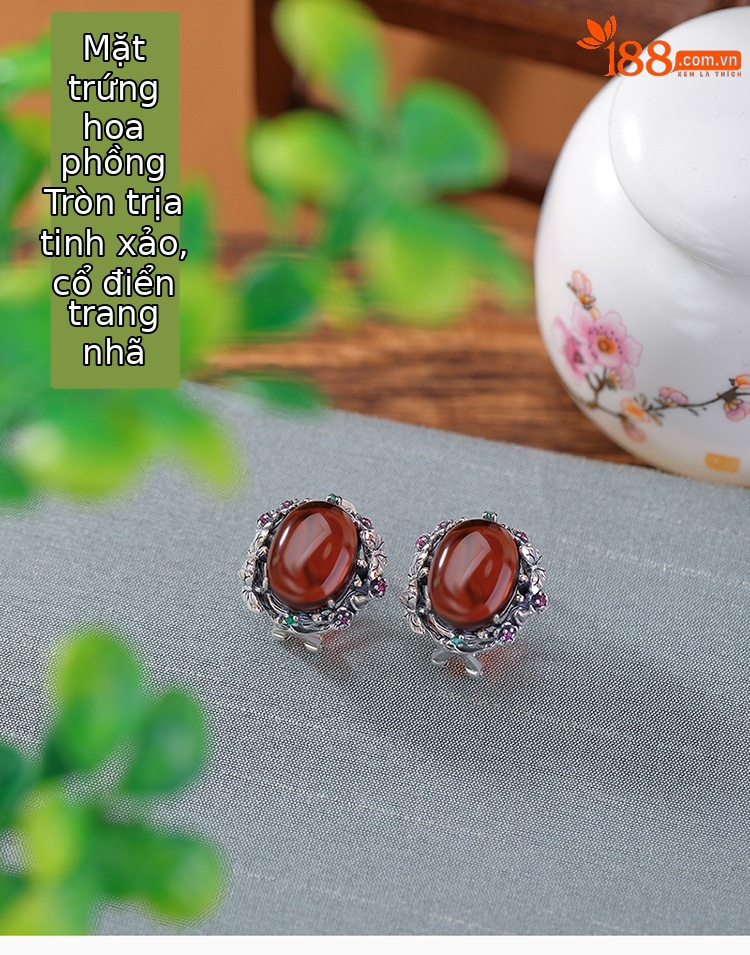 Bông tai bạc S925 hình hoa bướm đính hổ phách phong cách retro — một cặp chi tiết 1