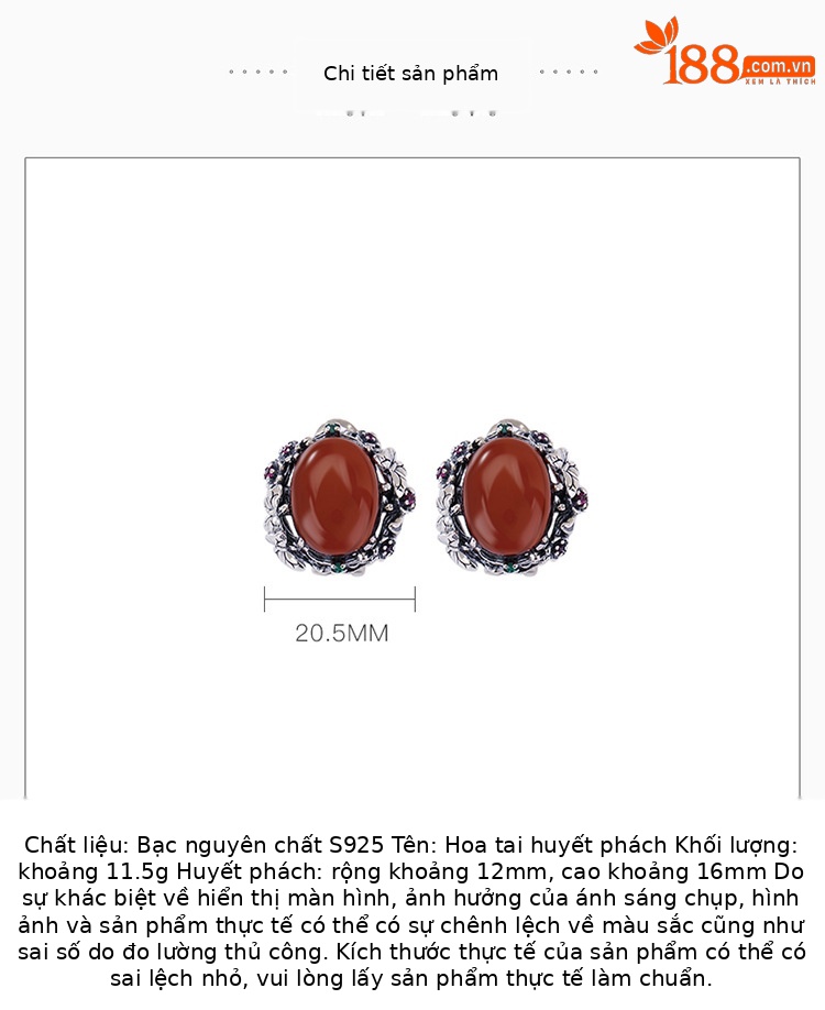 Bông tai bạc S925 hình hoa bướm đính hổ phách phong cách retro — một cặp chi tiết 2