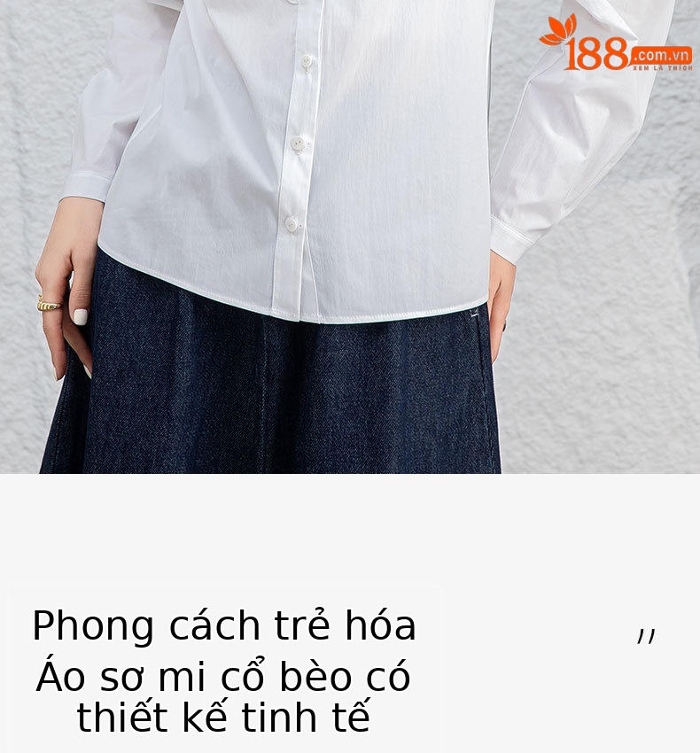 Áo sơ mi nữ dài tay kiểu Pháp cổ đứng trắng — trắng chi tiết 6