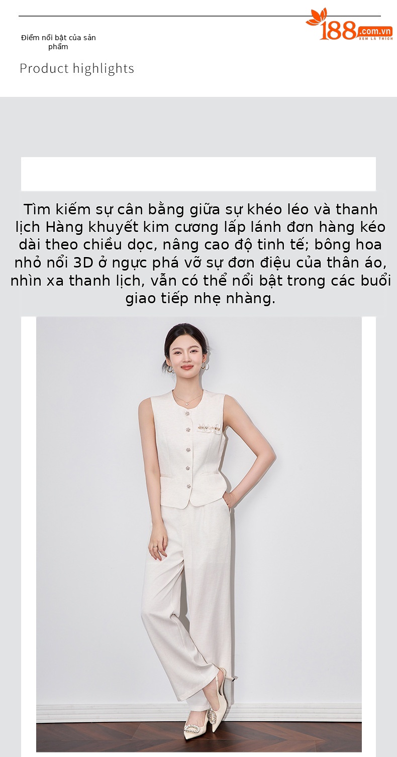 Set áo vest không tay và quần âu nữ phong cách công sở — đen chi tiết 4