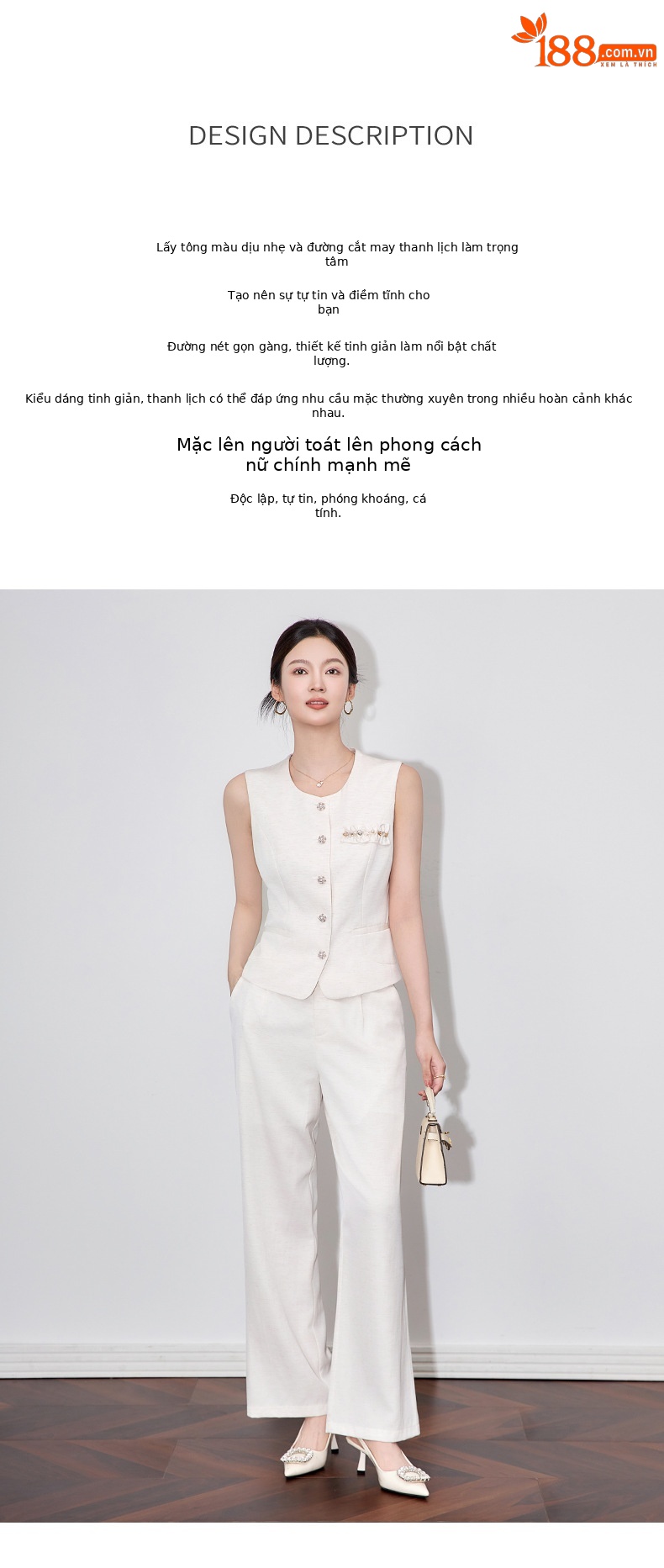 Set áo vest không tay và quần âu nữ phong cách công sở — đen chi tiết 2