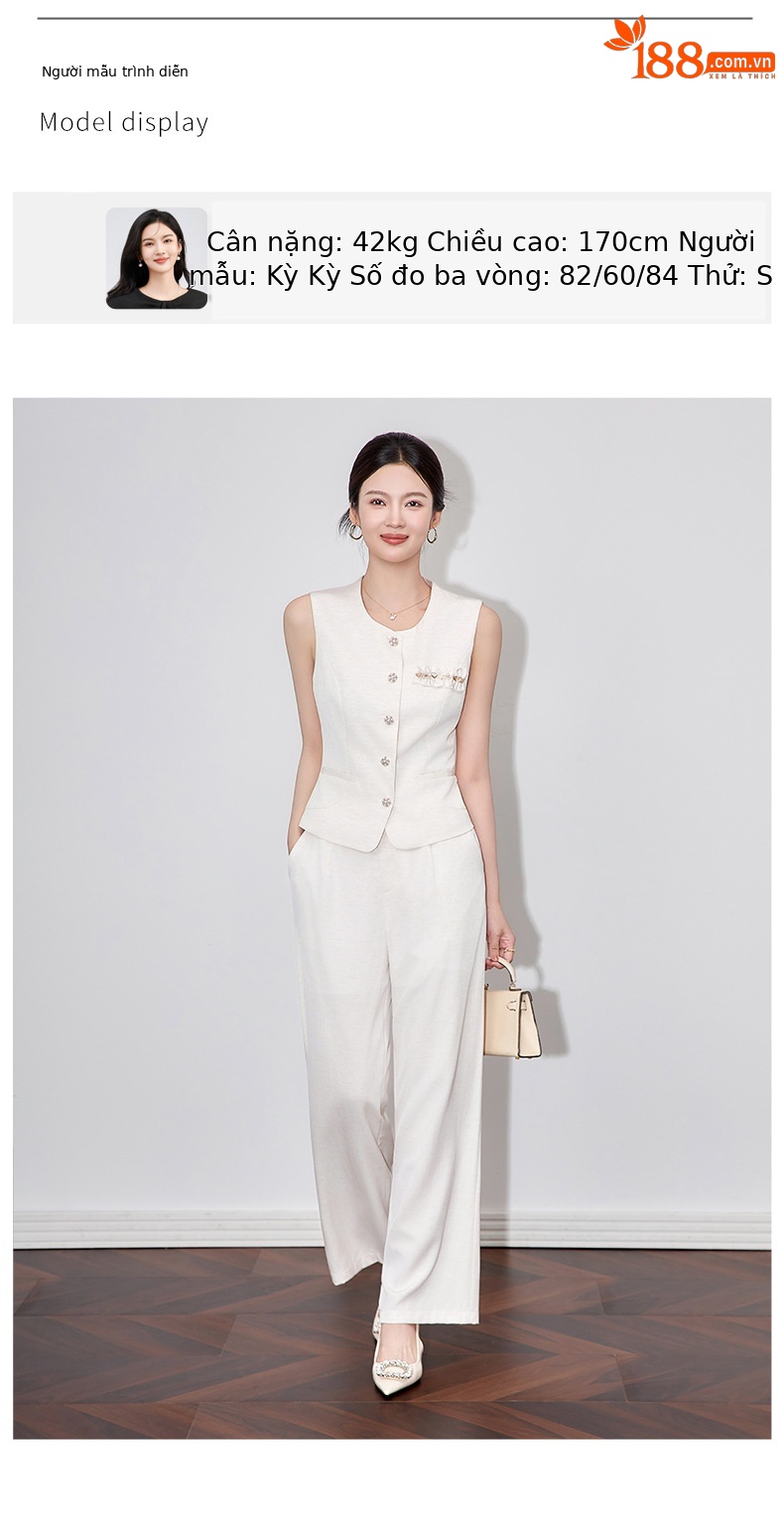 Set áo vest không tay và quần âu nữ phong cách công sở — đen chi tiết 6
