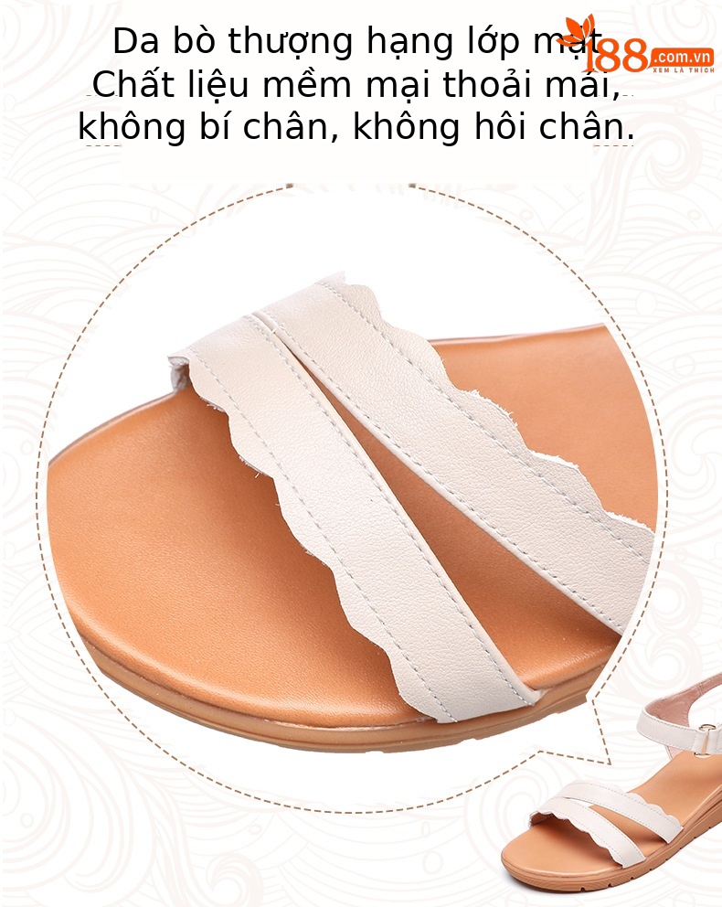 Sandal nữ đế bằng da thật chống trơn trượt, đế mềm thoải mái — màu be chi tiết 3