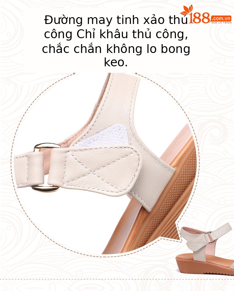 Sandal nữ đế bằng da thật chống trơn trượt, đế mềm thoải mái — màu be chi tiết 6