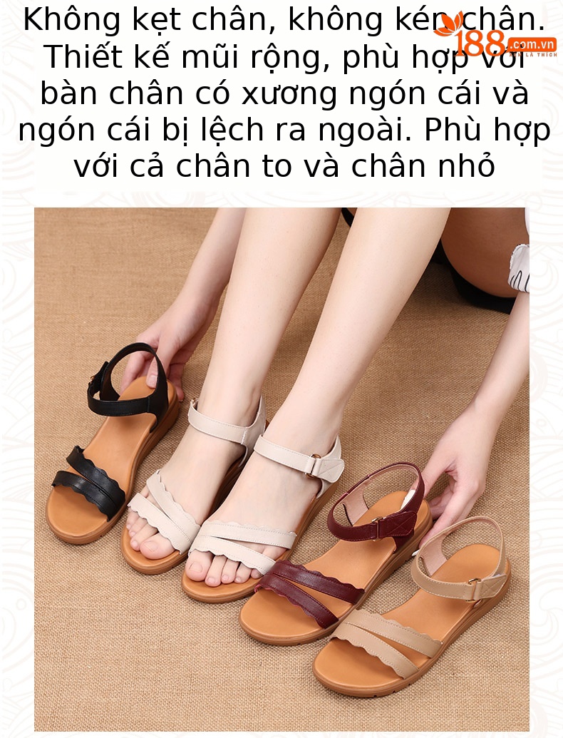Sandal nữ đế bằng da thật chống trơn trượt, đế mềm thoải mái — màu be chi tiết 7