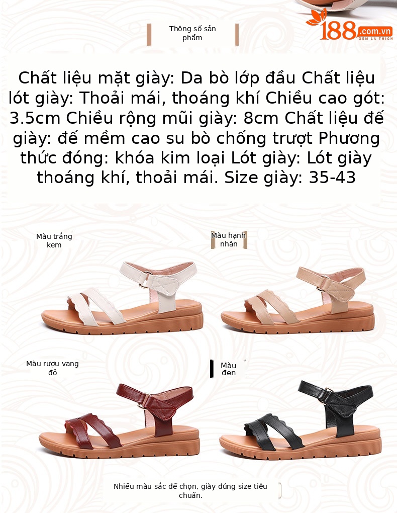 Sandal nữ đế bằng da thật chống trơn trượt, đế mềm thoải mái — màu be chi tiết 9