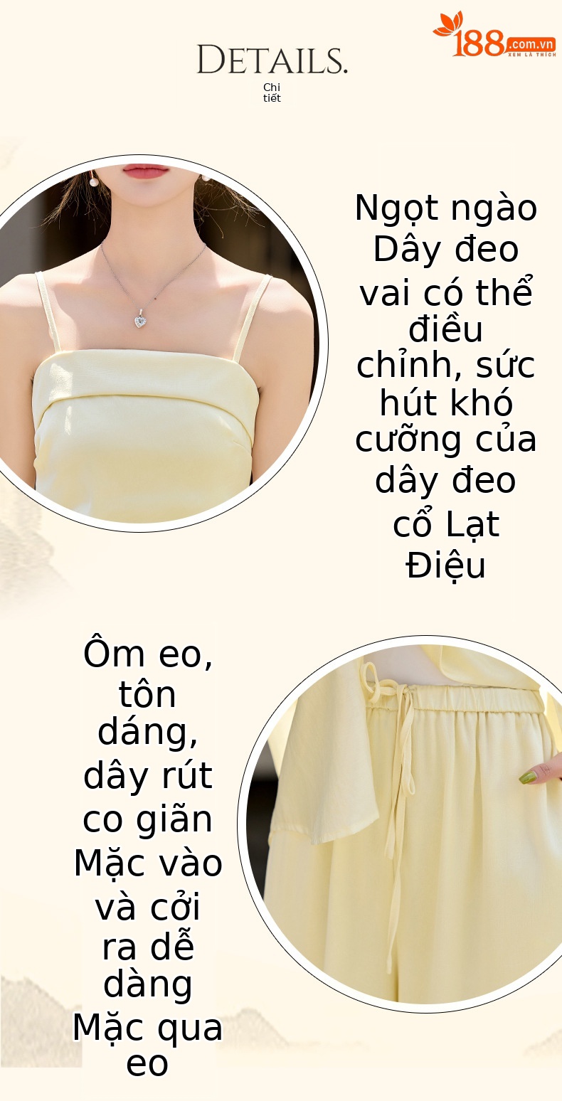 Bộ 3 món thời trang hè 2025 gồm áo sơ mi thanh lịch, quần ống rộng và áo chống nắng dáng dài — màu be, Rượu sâm panh, màu xanh, màu vàng chi tiết 5