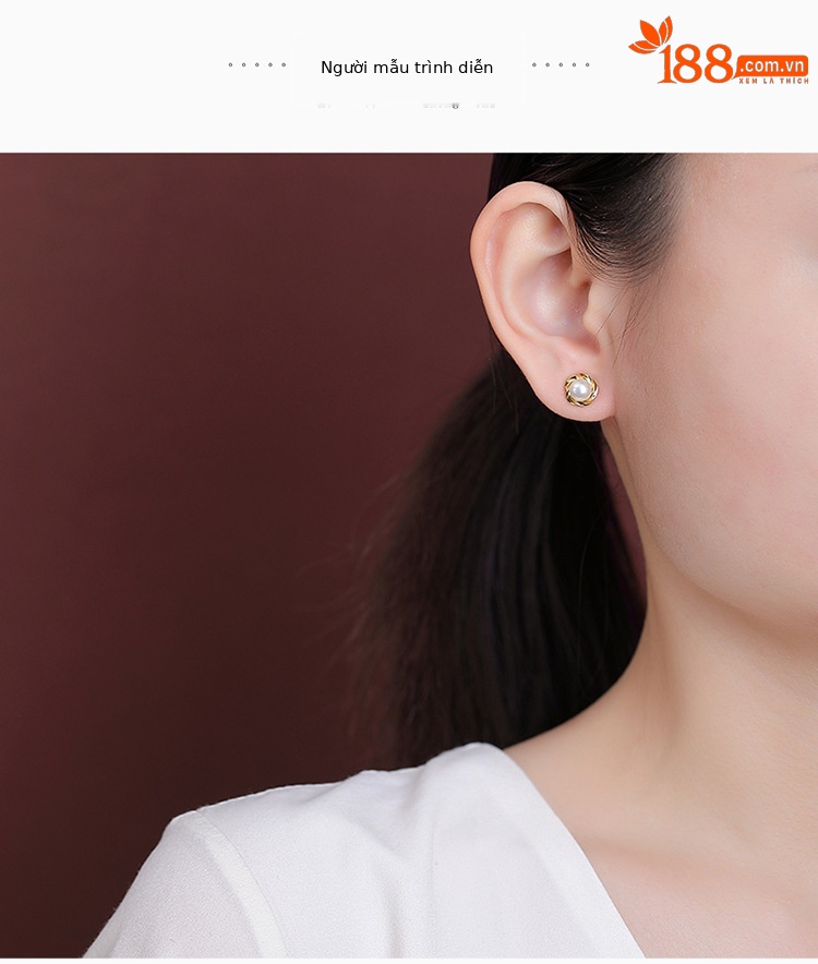 Bông tai bạc S925 mạ vàng Mobius hạt ngọc trai nước ngọt tròn không đều phong cách Pháp — Mẫu bạc chi tiết 4