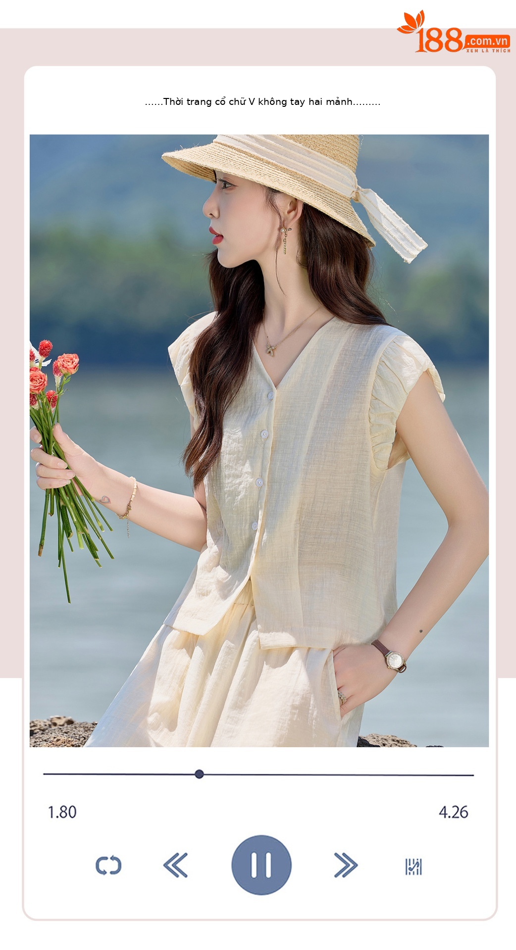 Bộ vest nữ hè 2025 áo sơ mi cổ V ôm quần ống thẳng hai mảnh LB2869 — màu xanh hải quân, Màu trắng nhạt chi tiết 8