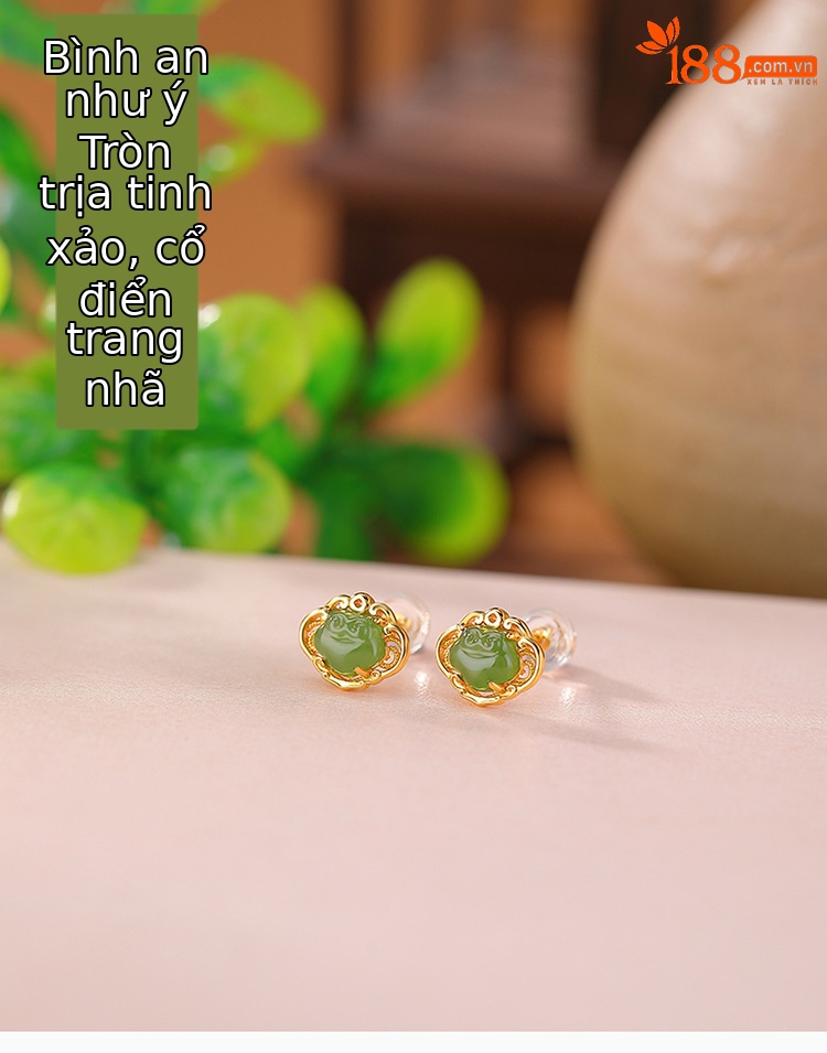 Bông tai bạc S925 đính ngọc Hetian tự nhiên hình Như Ý rỗng — Mẫu bạc chi tiết 1